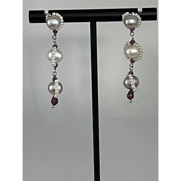 Nadine Leo Mississippi River Pearl Co Sterling Silver Pearl Earrings - Picture 1 of 2
